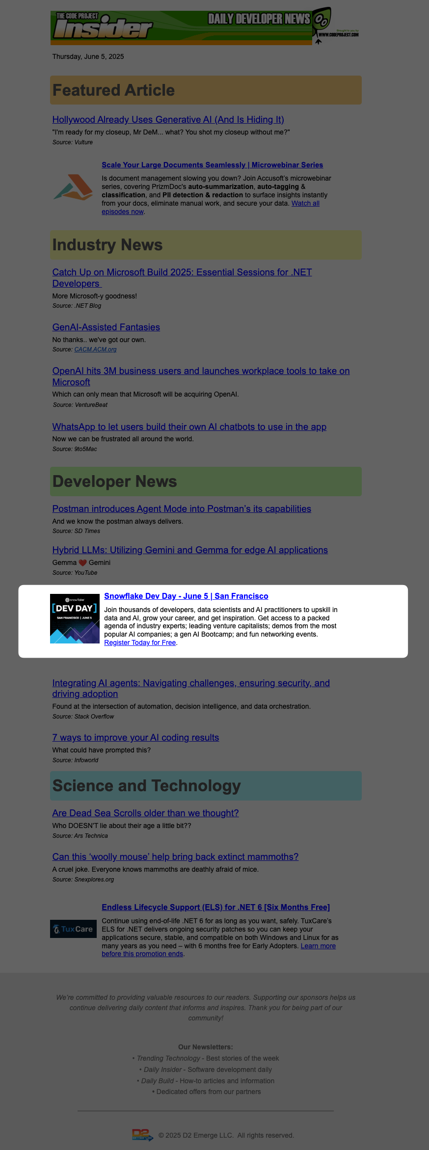 CodeProject - Newsletter example