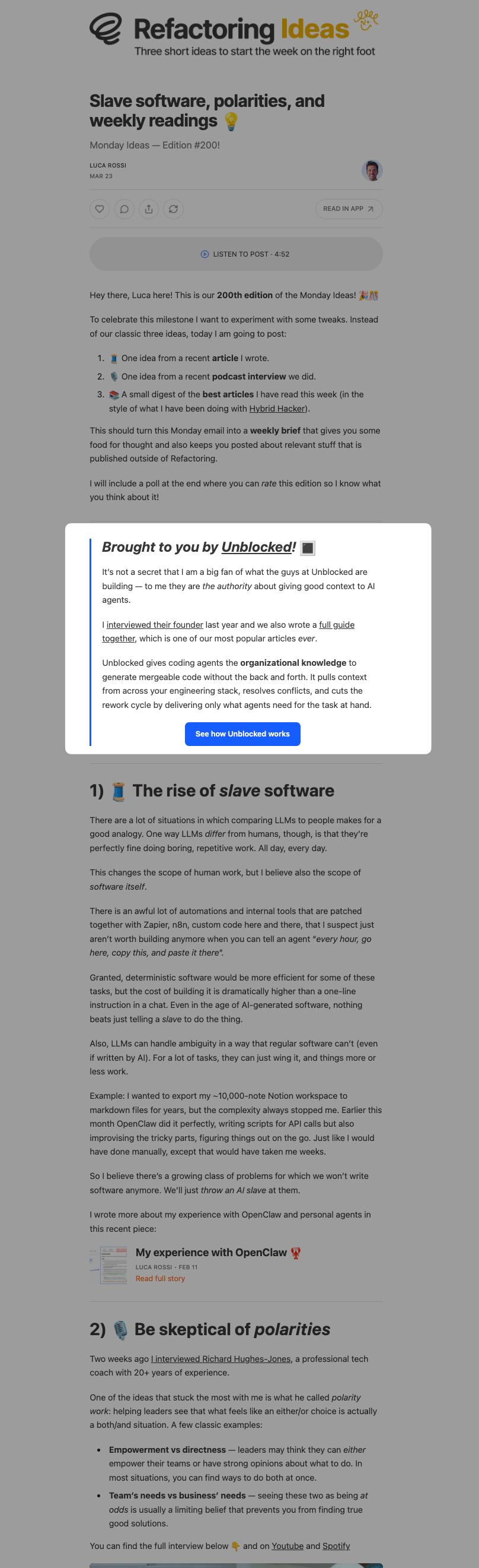 Monday Ideas newsletter ad example