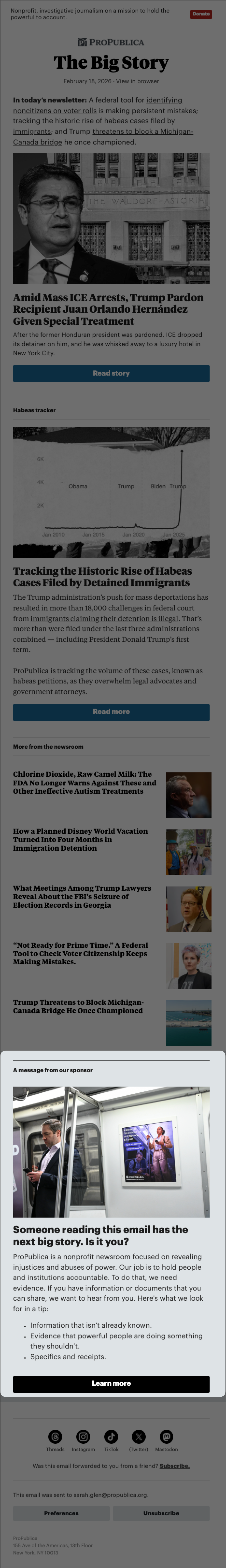 Propublica newsletter - ad unit mock