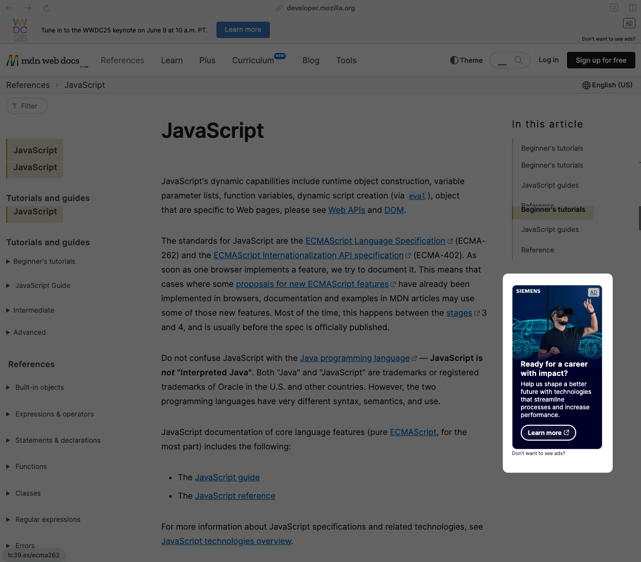Sidebar ad MDN - jun 2025